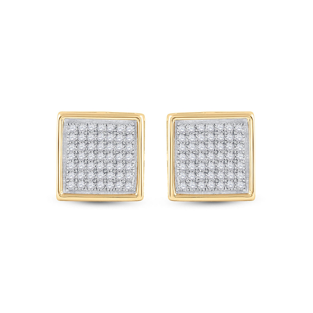 Radiant Spark 10kt Yellow Gold Womens Round Diamond Square Earrings - Splendid Jewellery