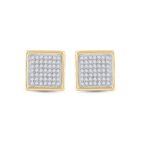 Radiant Spark 10kt Yellow Gold Womens Round Diamond Square Earrings - Splendid Jewellery