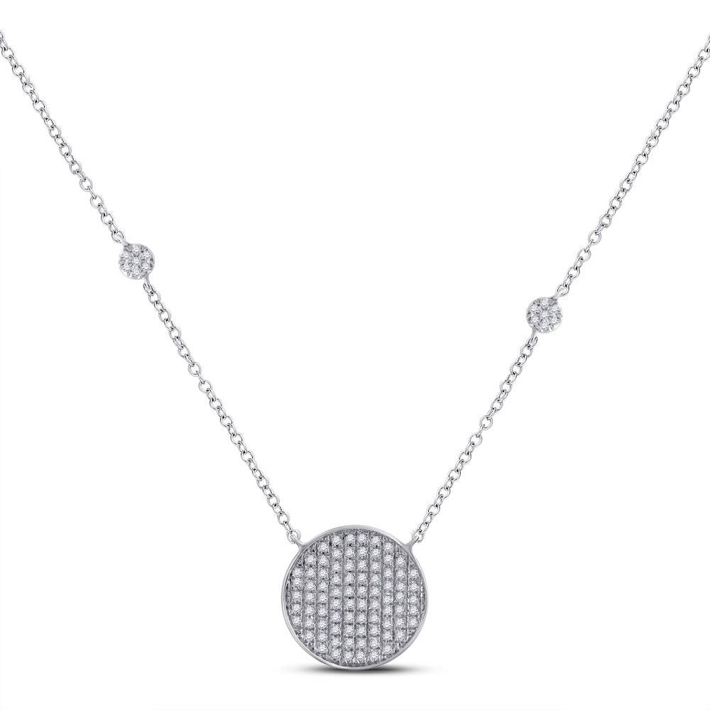 Radiant Sparkle: 10kt White Gold Circle Cluster Diamond Pendant Necklace - Splendid Jewellery