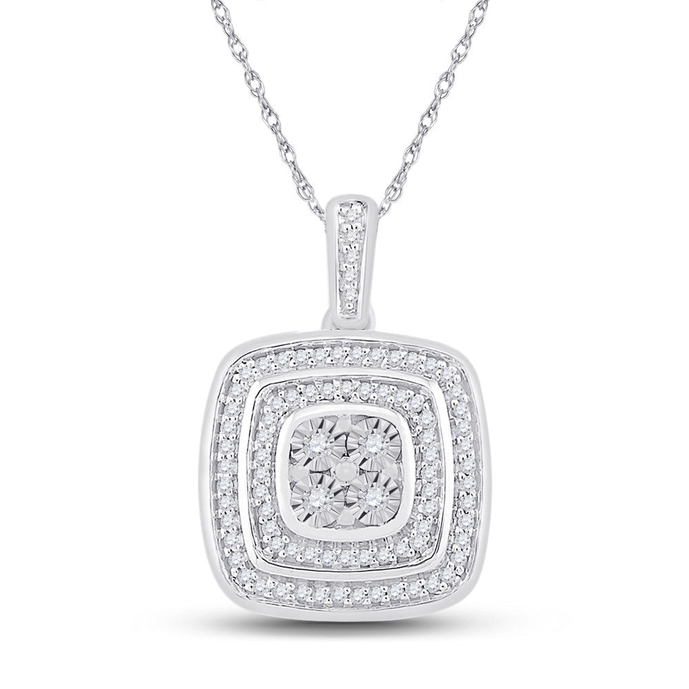 Radiant Sparkle: 10kt White Gold Diamond Cluster Pendant - Splendid Jewellery