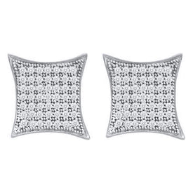 Radiant Sparkle: 10kt White Gold Womens Round Diamond Square Kite Cluster Earrings - Splendid Jewellery