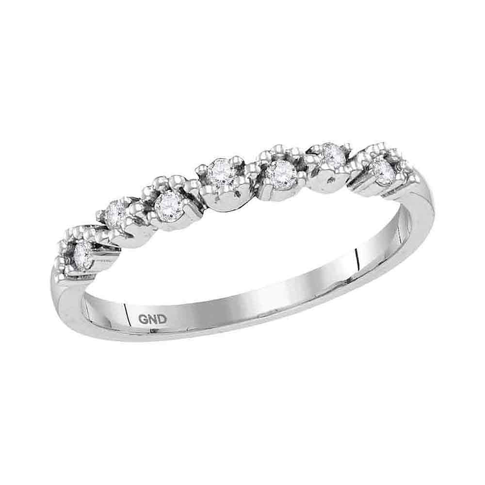 Radiant Sparkle: 10kt White Gold Womens Round Diamond Stackable Band Ring 1/8 Cttw - Splendid Jewellery