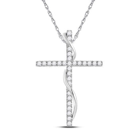 Radiant Spirit Diamond Cross Pendant | 14kt White Gold Womens Round Diamond Cross Pendant 1/2 Cttw - Splendid Jewellery