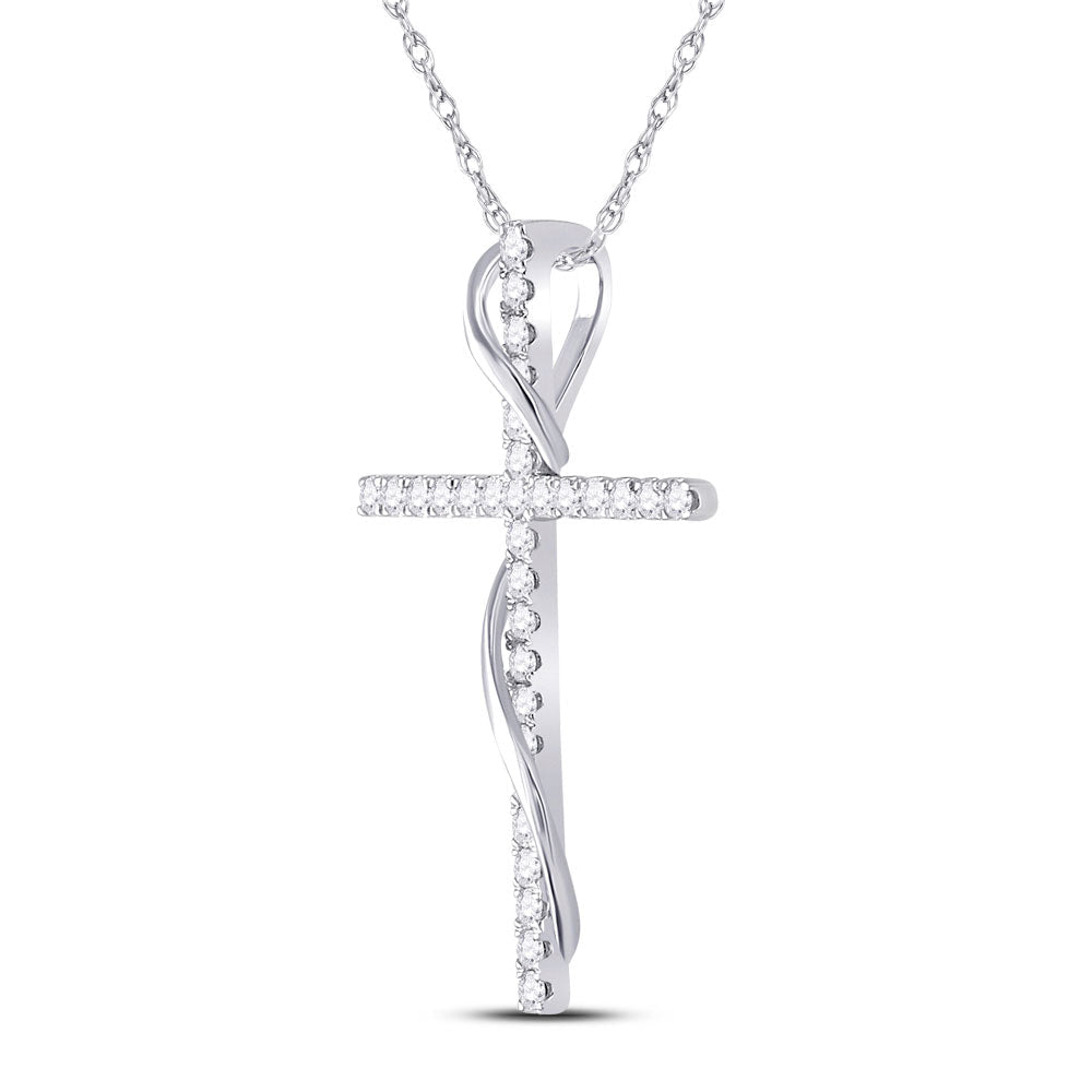 Radiant Spirit Diamond Cross Pendant | 14kt White Gold Womens Round Diamond Cross Pendant 1/2 Cttw - Splendid Jewellery