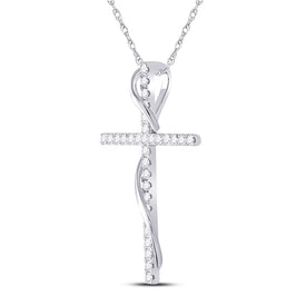 Radiant Spirit Diamond Cross Pendant | 14kt White Gold Womens Round Diamond Cross Pendant 1/2 Cttw - Splendid Jewellery
