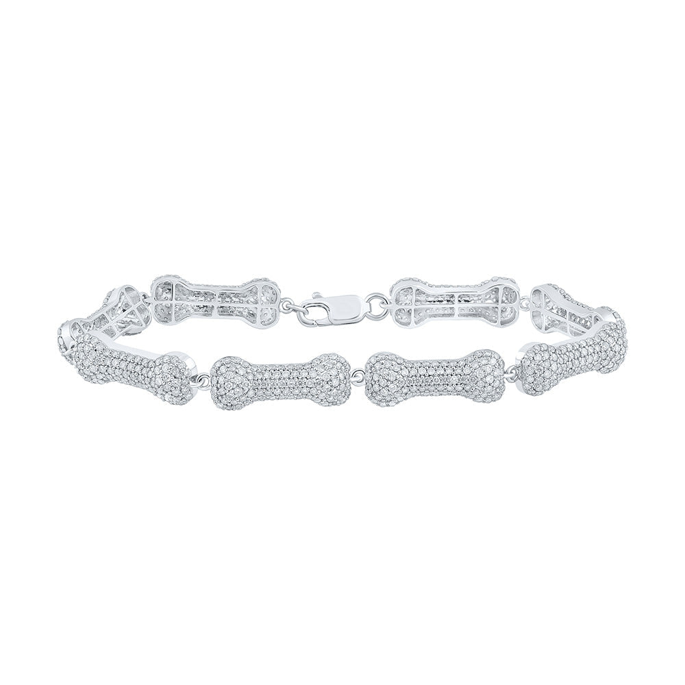 Ravishing 10kt White Gold Womens Round Diamond Dog Bone Fashion Bracelet - 5 - 1/4 Cttw - Splendid Jewellery