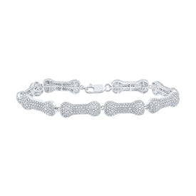 Ravishing 10kt White Gold Womens Round Diamond Dog Bone Fashion Bracelet - 5 - 1/4 Cttw - Splendid Jewellery