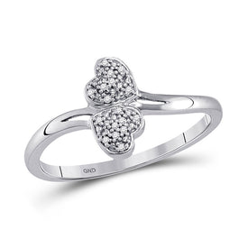 Romantic Gold Heart Diamond Ring - 10kt Yellow Gold Womens Double Heart Ring 1/20 Cttw - Splendid Jewellery