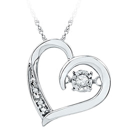 Romantic Motion Diamond Heart Pendant - 10kt White Gold Twinkle Necklace - Splendid Jewellery