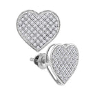 Romantic Radiance: 10kt White Gold Womens Round Diamond Heart Cluster Earrings 1/3 Cttw - Splendid Jewellery