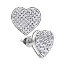 Load image into Gallery viewer, Romantic Radiance: 10kt White Gold Womens Round Diamond Heart Cluster Earrings 1/3 Cttw - Splendid Jewellery
