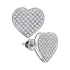 Romantic Radiance: 10kt White Gold Womens Round Diamond Heart Cluster Earrings 1/3 Cttw - Splendid Jewellery