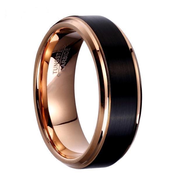 Rose Gold Black Tungsten Wedding Band Splendid Jewellery