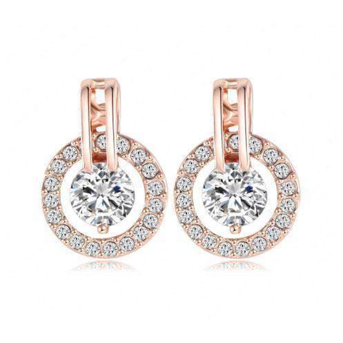 Rose Gold Necklace – Rose Gold Earrings - Clear Crystal - Silver Jewellery Set for Women - Splendid Jewellery