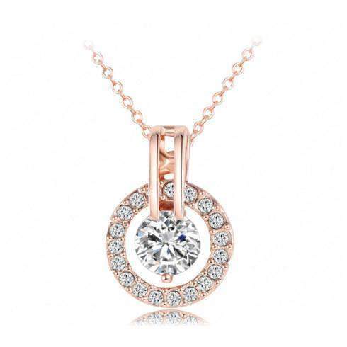 Rose Gold Necklace – Rose Gold Earrings - Clear Crystal - Silver Jewellery Set for Women - Splendid Jewellery