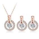 Rose Gold Necklace – Rose Gold Earrings - Clear Crystal - Silver Jewellery Set for Women - Splendid Jewellery