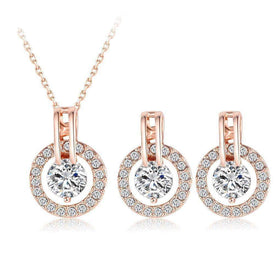 Rose Gold Necklace – Rose Gold Earrings - Clear Crystal - Silver Jewellery Set for Women - Splendid Jewellery