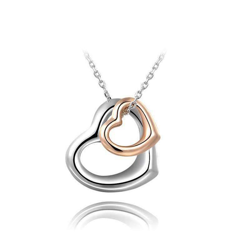 Silver Clavicle Necklace With Double Heart Pendant Splendid Jewellery