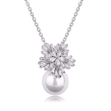 Load image into Gallery viewer, Silver Link Chain Necklace with Clear Cubic Zirconia Flower Shape Pearl Pendant - Splendid Jewellery