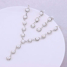 Load image into Gallery viewer, Simulated Pearl Wedding Jewelry Set With Silver Color Necklace &amp; Earrings Gorgeous Crystal Bridal Accessories - Splendid Jewellery