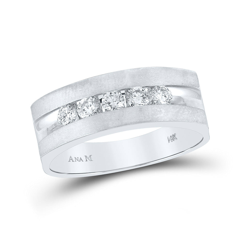 Sophisticated Brilliance: 14kt White Gold Mens Round Diamond 5 - Stone Wedding Band Ring - 1/2 Cttw - Splendid Jewellery