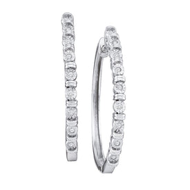 Sparkling Brilliance: 10kt White Gold Diamond Single Row Hoop Earrings - Splendid Jewellery