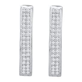 Sparkling Brilliance: 10kt White Gold Double Row Diamond Hoop Earrings - Splendid Jewellery