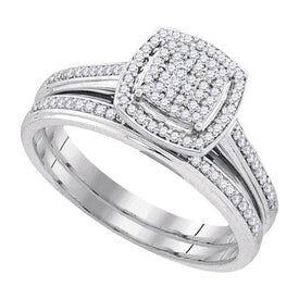 Sparkling Brilliance: 10kt White Gold Round Diamond Bridal Wedding Ring Band Set 1/4 Cttw - Splendid Jewellery