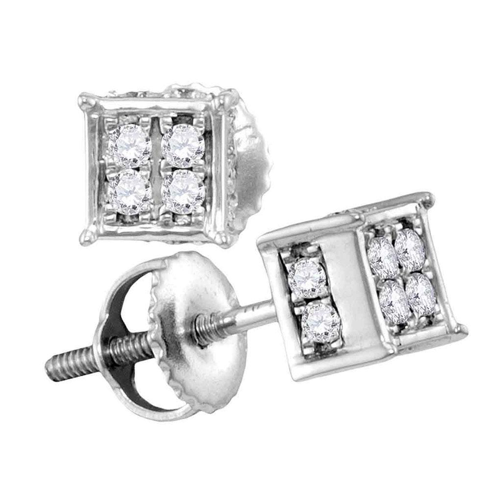 Sparkling Brilliance: 10kt White Gold Womens Round Diamond Square Cluster Earrings - Splendid Jewellery