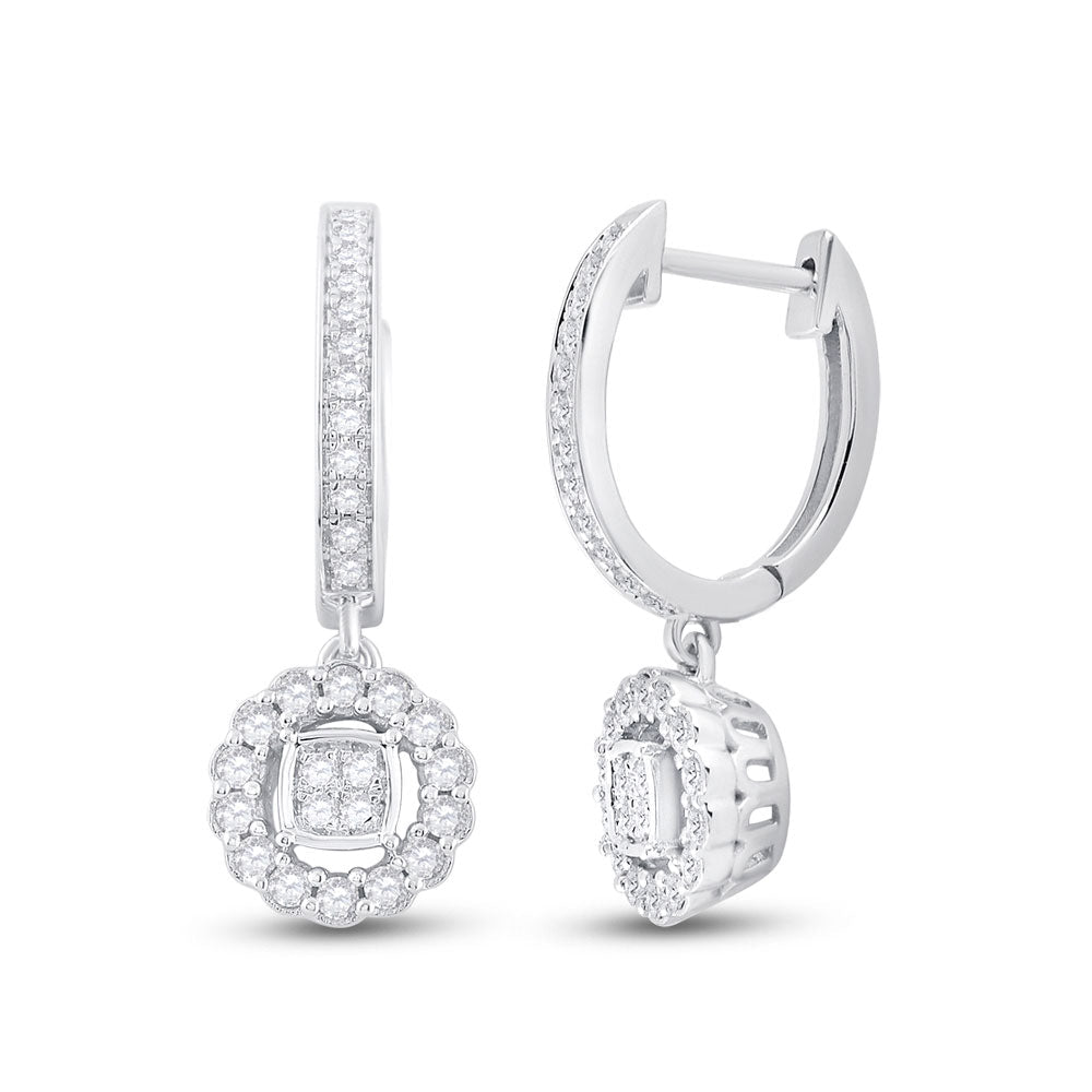 Sparkling Brilliance: 14kt White Gold Diamond Hoop Circle Dangle Earrings - Splendid Jewellery
