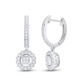 Sparkling Brilliance: 14kt White Gold Diamond Hoop Circle Dangle Earrings - Splendid Jewellery