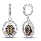 Sparkling Brown Diamond Oval Frame Dangle Earrings - Splendid Jewellery