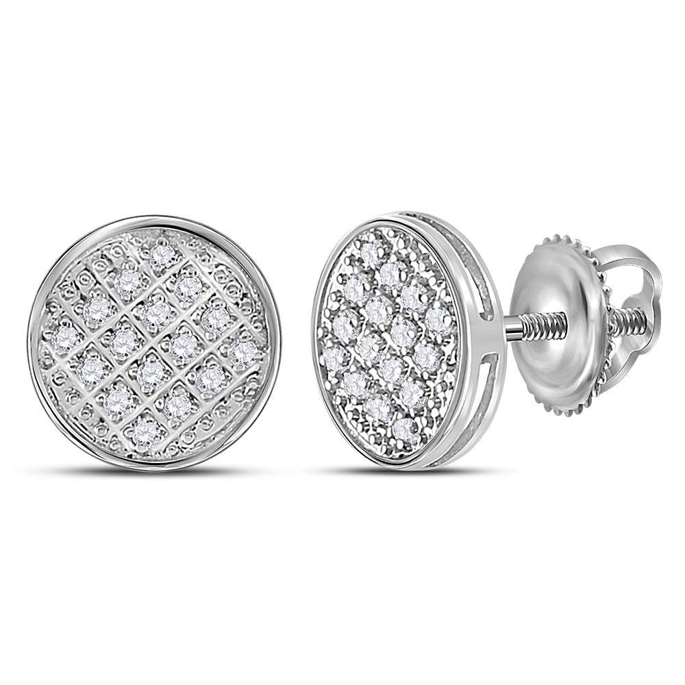 Sparkling Circle Cluster Diamond Stud Earrings for Men in 10kt White Gold - 1/12 Cttw - Splendid Jewellery