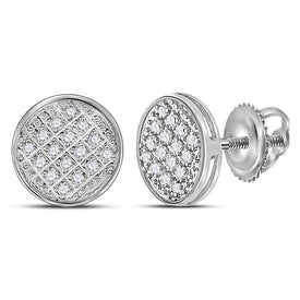 Sparkling Circle Cluster Diamond Stud Earrings for Men in 10kt White Gold - 1/12 Cttw - Splendid Jewellery