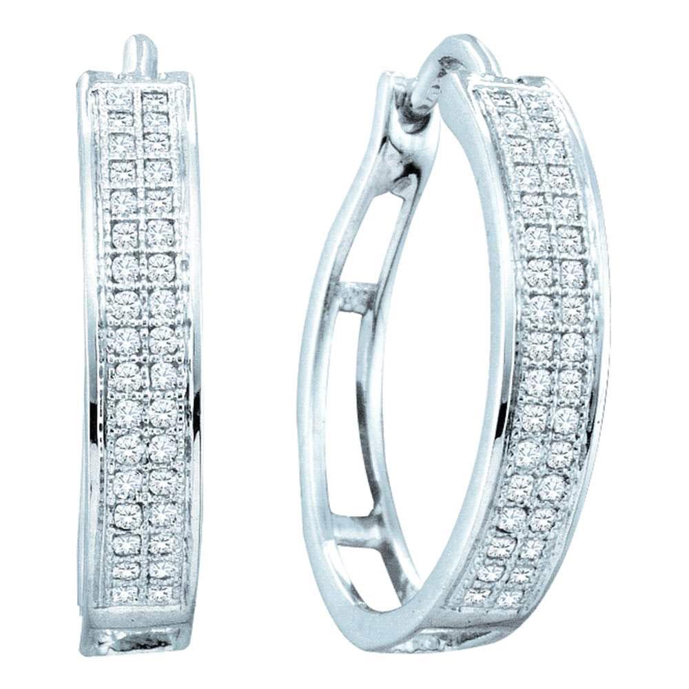 Sparkling Diamond Brilliance - 10kt White Gold Womens Round Diamond Hoop Earrings 1/5 Cttw - Splendid Jewellery