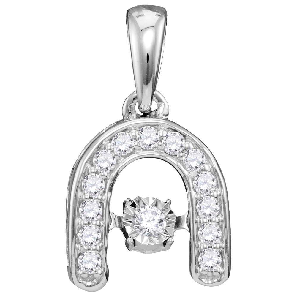 Sparkling Diamond Horseshoe Pendant with Moving Twinkle Feature | 10kt White Gold Women's Round Diamond Pendant 1/8 Cttw | Splendid Jewellery - Splendid Jewellery
