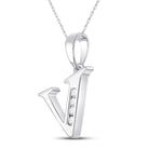Sparkling Diamond Initial Necklace | 10kt White Gold Round Diamond V Initial Pendant 1/20 Cttw | Splendid Jewellery - Splendid Jewellery