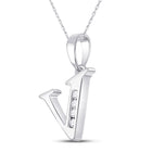 Sparkling Diamond Initial Necklace | 10kt White Gold Round Diamond V Initial Pendant 1/20 Cttw | Splendid Jewellery - Splendid Jewellery