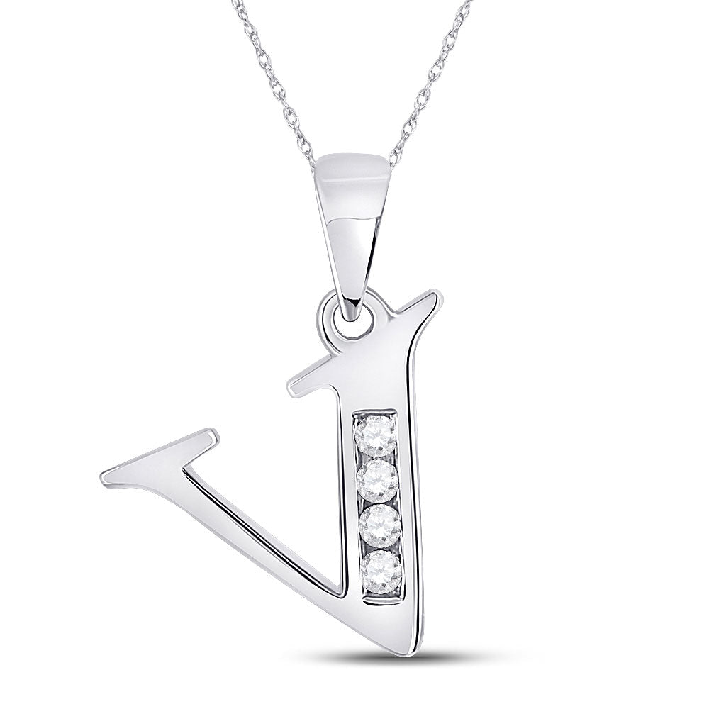 Sparkling Diamond Initial Necklace | 10kt White Gold Round Diamond V Initial Pendant 1/20 Cttw | Splendid Jewellery - Splendid Jewellery