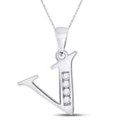 Sparkling Diamond Initial Necklace | 10kt White Gold Round Diamond V Initial Pendant 1/20 Cttw | Splendid Jewellery - Splendid Jewellery
