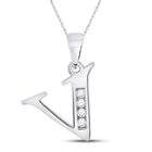 Sparkling Diamond Initial Necklace | 10kt White Gold Round Diamond V Initial Pendant 1/20 Cttw | Splendid Jewellery - Splendid Jewellery