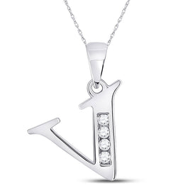Sparkling Diamond Initial Necklace | 10kt White Gold Round Diamond V Initial Pendant 1/20 Cttw | Splendid Jewellery - Splendid Jewellery