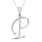 Sparkling Diamond Initial Pendant: 10kt White Gold Womens Round Diamond P Letter Pendant 1/12 Cttw - Splendid Jewellery