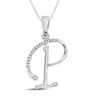 Sparkling Diamond Initial Pendant: 10kt White Gold Womens Round Diamond P Letter Pendant 1/12 Cttw - Splendid Jewellery