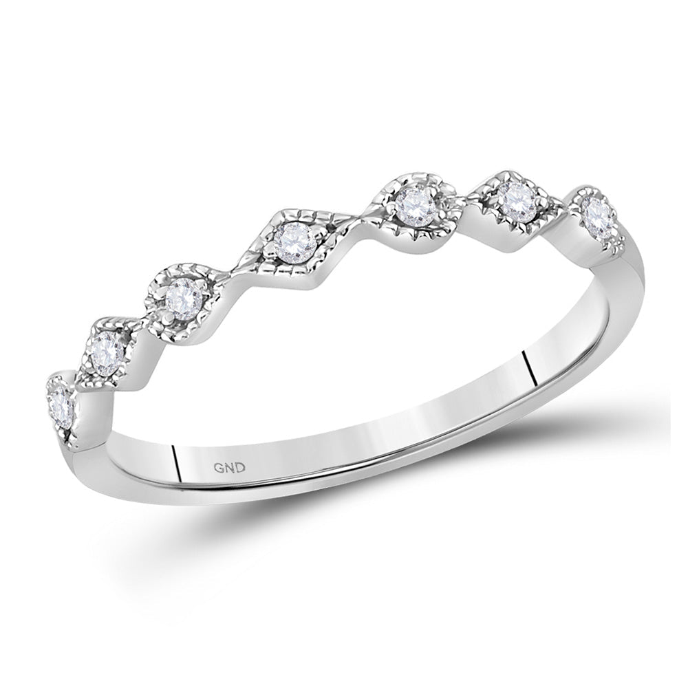 Sparkling Diamond Stackable Band: 10kt White Gold Womens Round Diamond Stackable Band Ring 1/10 Cttw - Splendid Jewellery
