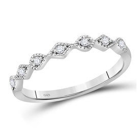 Sparkling Diamond Stackable Band: 10kt White Gold Womens Round Diamond Stackable Band Ring 1/10 Cttw - Splendid Jewellery