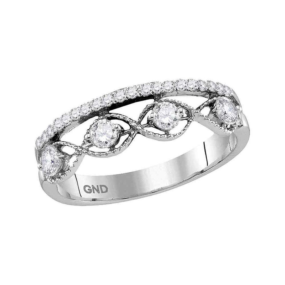 Sparkling Elegance: 10kt White Gold Womens Round Diamond Band Ring 1/2 Cttw - Splendid Jewellery