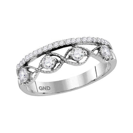 Sparkling Elegance: 10kt White Gold Womens Round Diamond Band Ring 1/2 Cttw - Splendid Jewellery