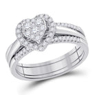Sparkling Love: 10kt White Gold Heart Diamond Bridal Wedding Ring Set - Splendid Jewellery