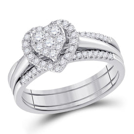 Sparkling Love: 10kt White Gold Heart Diamond Bridal Wedding Ring Set - Splendid Jewellery